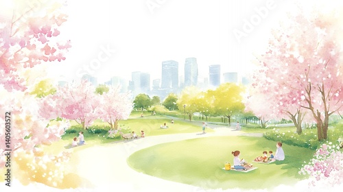 桜満開の公園でピクニック