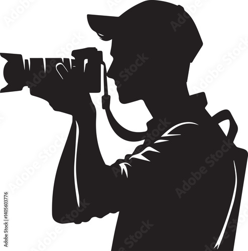 Silhouette of a Male Photographer with DSLR Camera in Action

