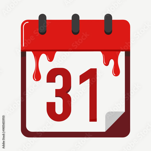 A bloody calendar page, dripping with ominous red, marks the 31st, hinting at a terrifying event or a chilling Halloween countdown.