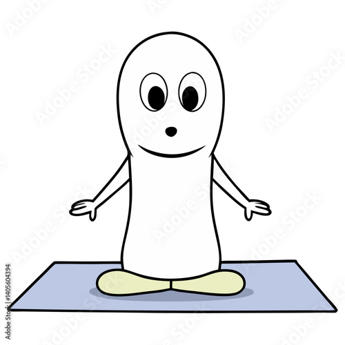 A serene, minimalist character finds inner peace through mindful meditation on a simple yoga mat in a lighthearted, hand-drawn style.