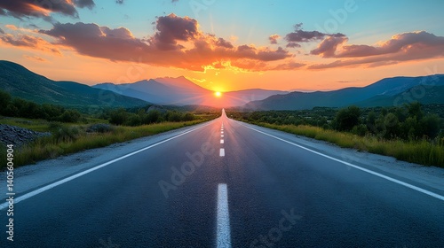 Asphalt road and mountain with sky clouds landscape. Asphalt highway road and mountain with sky clouds landscape at sunset