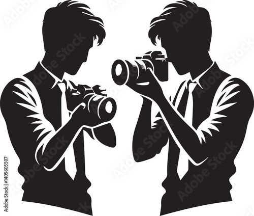 Silhouette of a Male Photographer with DSLR Camera in Action

