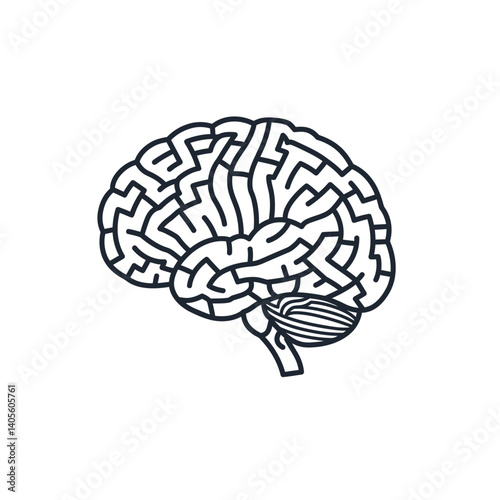 Conceptual Maze of the Mind: Intricate lines form a stylized brain, inviting contemplation of thought, intelligence, and the complexities of cognitive function.