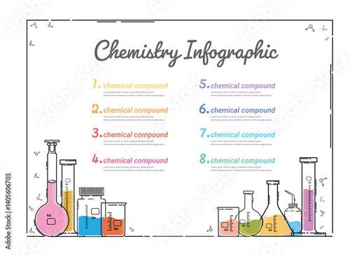 Infographics presentation for experiment laboratory science, Scientists workplace concept. Science, education, chemistry, laboratory concept.
