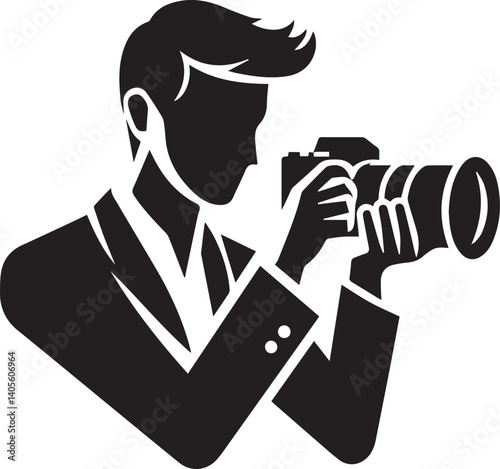 Silhouette of a Male Photographer with DSLR Camera in Action

