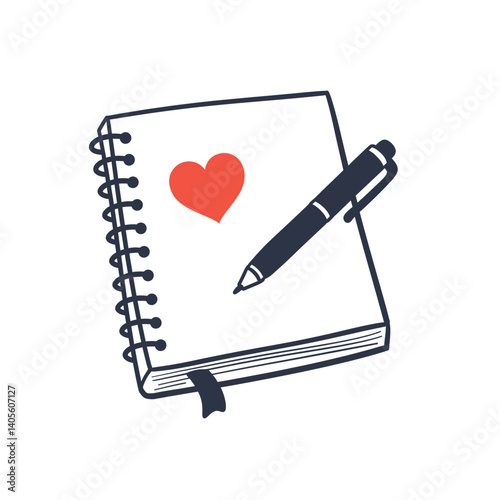 Love Letter Diary: A heart emblem graces a diary page, with a pen at the ready, ready to express deep emotion on the paper. It captures the essence of heartfelt sentiments.