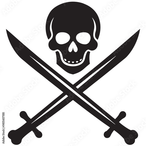Jolly Roger with crossed swords The skull and two sabers or scimitar swords Vector illustration 