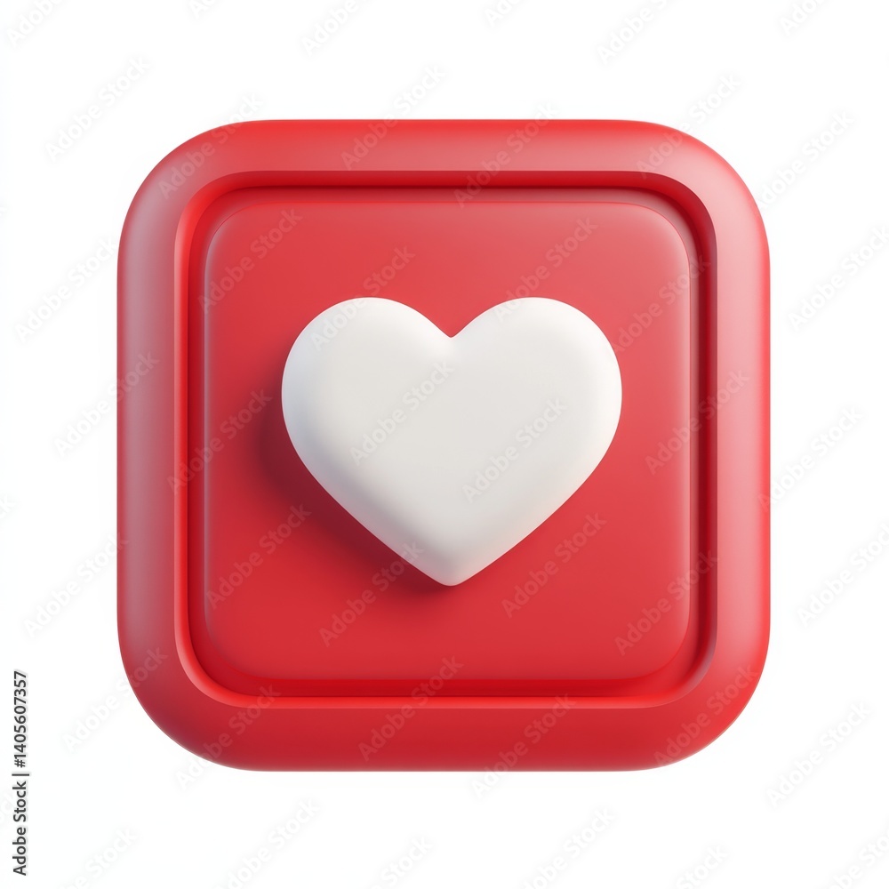 Red square button with a white heart Red square button with a white heart