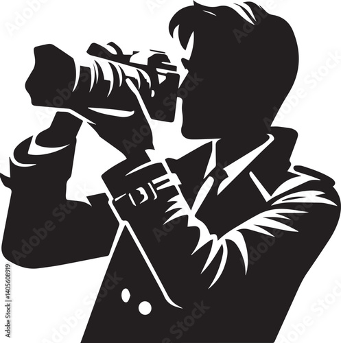 Silhouette of a Male Photographer with DSLR Camera in Action

