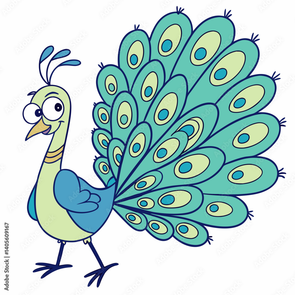 Fototapeta premium Flat Cartoon Vector Illustration Peacock Bird