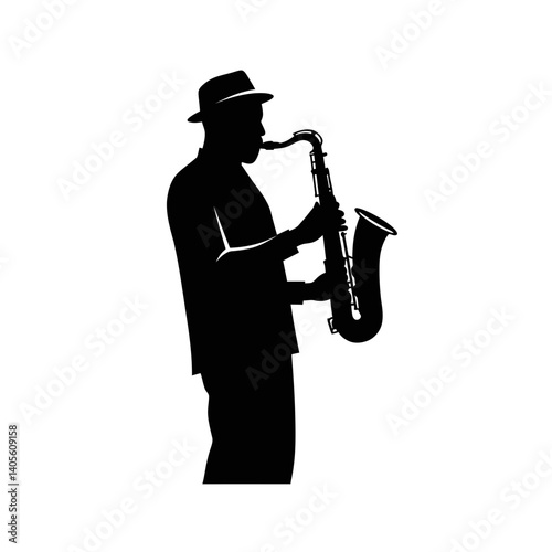 Saxophonist Silhouette: A stylish silhouette of a musician playing the saxophone, capturing the essence of jazz music.