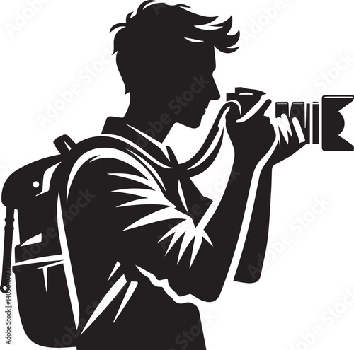 Silhouette of a Male Photographer with DSLR Camera in Action

