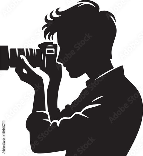 Silhouette of a Male Photographer with DSLR Camera in Action

