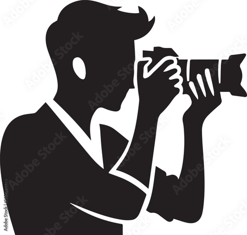Silhouette of a Male Photographer with DSLR Camera in Action

