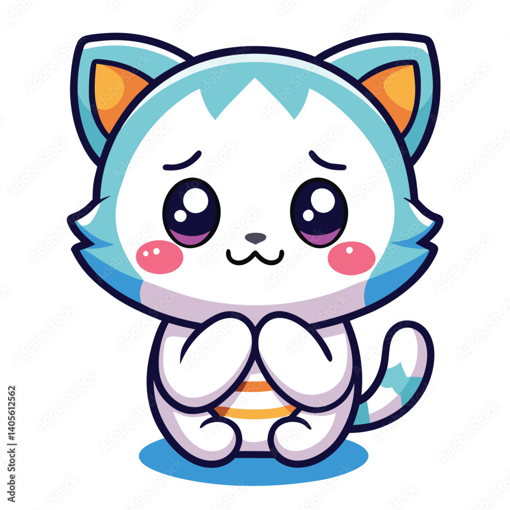 Cute cartoon cat sitting, adorable and thoughtful expression Cute cartoon cat sitting, adorable and thoughtful expression