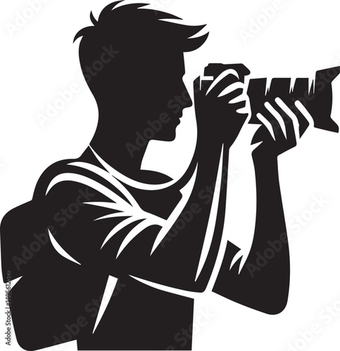 Silhouette of a Male Photographer with DSLR Camera in Action

