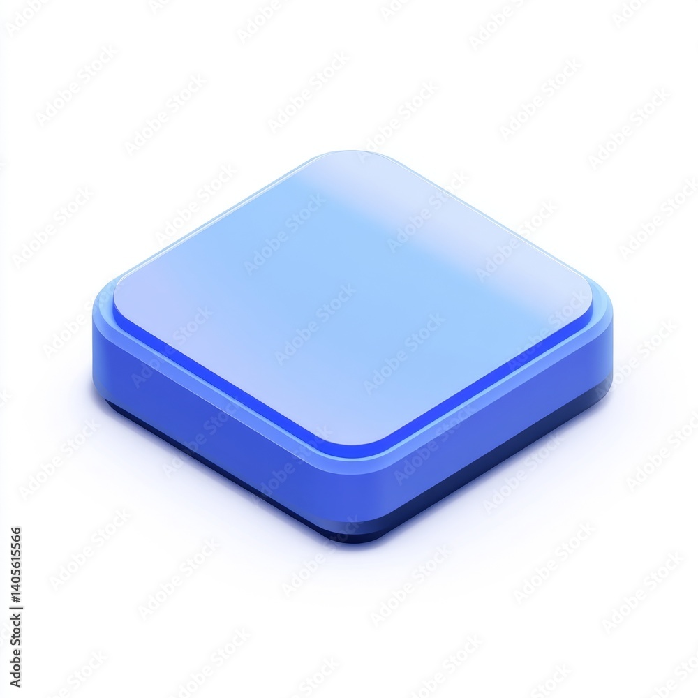 Square, light-blue button, 3D isometric icon Square, light-blue button, 3D isometric icon