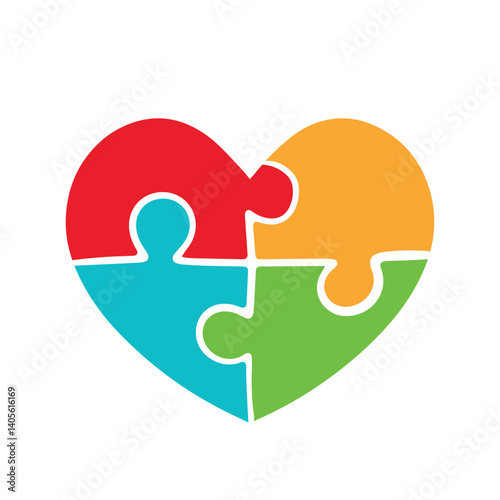 Colorful puzzle pieces in heart shape icon for autism awareness day vector illustration