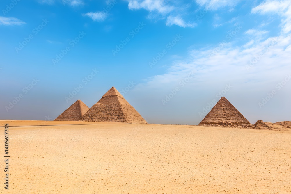 Great Pyramids of Giza Stand Majestically Under Blue Sky Great Pyramids of Giza Stand Majestically Under Blue Sky