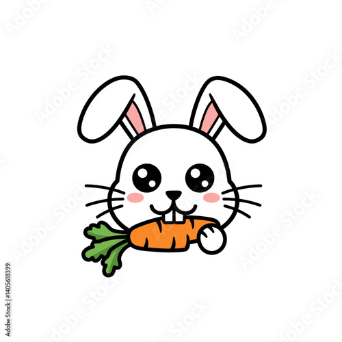 Cartoon Rabbit Munching Carrot: A charming cartoon rabbit is enjoying a tasty carrot, its sweet face expressing pure delight. With its big eyes, perky ears, and adorable expression.