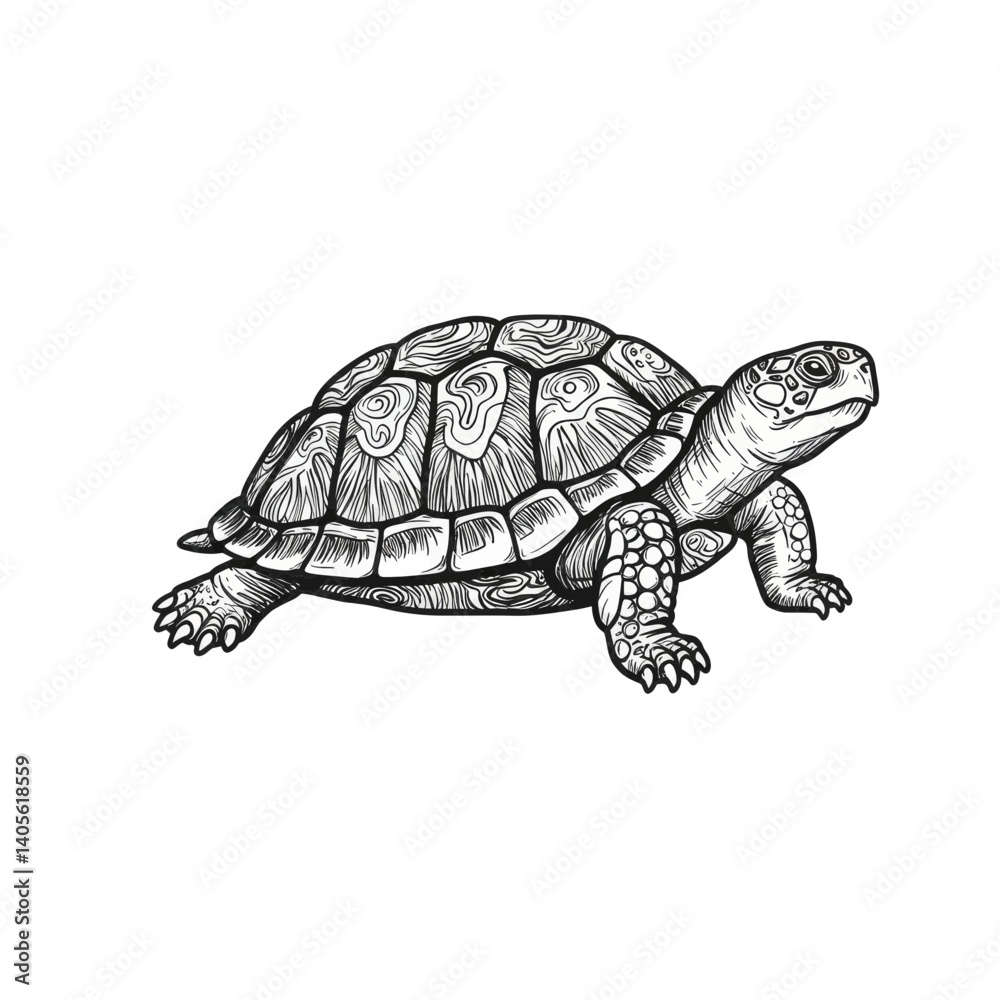 Fototapeta premium Turtle Illustration: A detailed pen and ink illustration of a turtle. This classic representation evokes the essence of patience, longevity, and connection with the natural world.