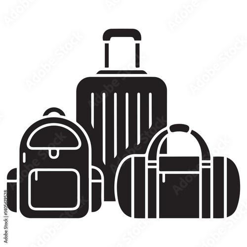 travel bag icon set. vacation, tourism and luggage symbol. Vector Black silhouettes. with white background