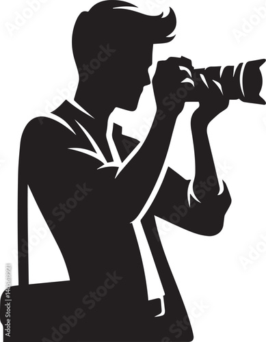 Silhouette of a Male Photographer with DSLR Camera in Action

