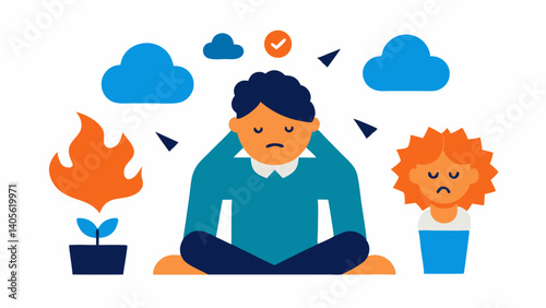 Employees facing emotional exhaustion and burnout from overwork shown in a workplace setting ideal for stress management and wellness illustrations