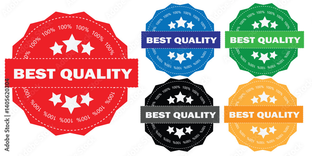 Vibrant Circular Badges with Star Accents – Retro Quality Guarantee Seals and Product Labels Vibrant Circular Badges with Star Accents – Retro Quality Guarantee Seals and Product Labels