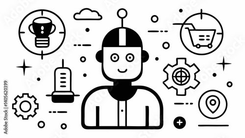 AI themed line icons in vector style ideal for digital platforms showing innovation automation and artificial intelligence processes for tech industries