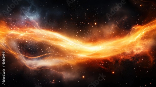 A highly detailed galactic core emitting streams of radiant plasma waves, forming a futuristic and dynamic celestial scene