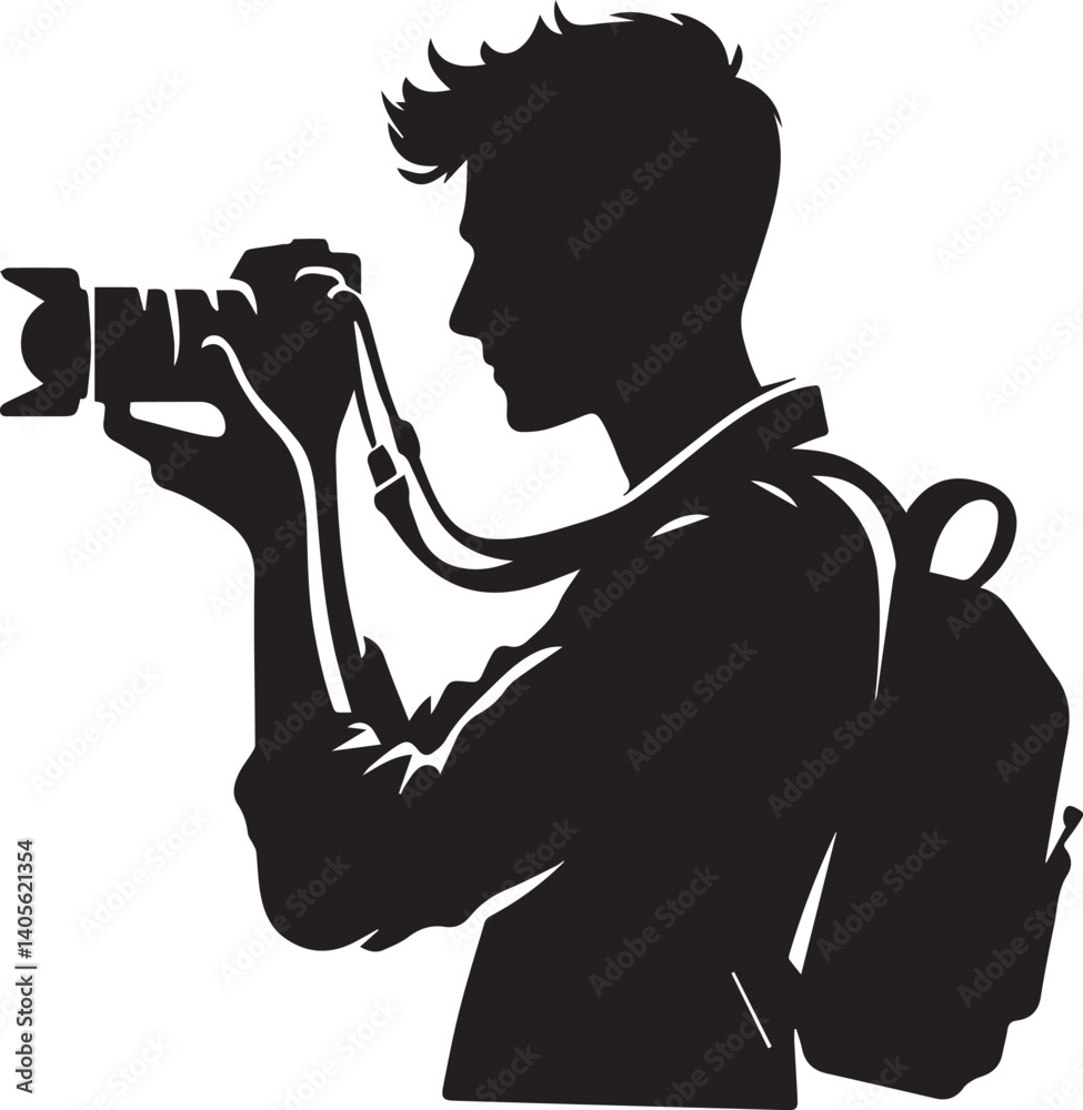 Silhouette of a Male Photographer with DSLR Camera in Action

