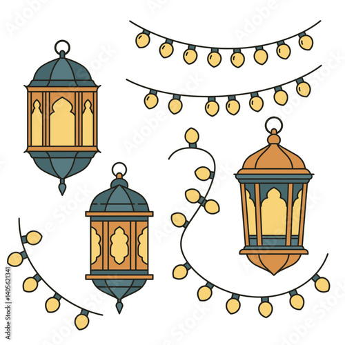 Enchanting Lanterns and Lights: An artistic arrangement of beautifully designed lanterns and string lights, exuding a warm and festive ambiance.