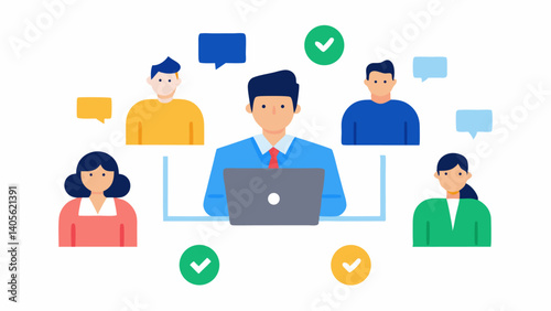 Project managers and business professionals organizing workflow and schedules in a collaborative environment perfect for corporate productivity content