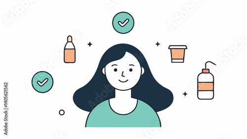 Step-by-step vector art showing a beauty girl maintaining her hair routine suitable for use in cosmetic product demos salon promotions and haircare blogs