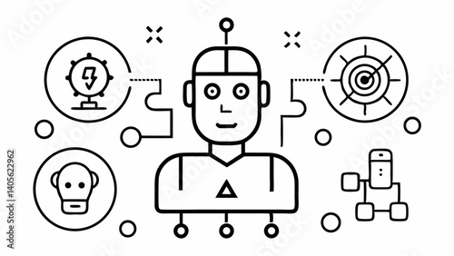 Clean and modern vector icon set showing artificial intelligence components for use in websites presentations software UI and emerging tech projects
