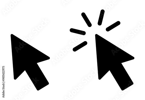 Set of black mouse cursor icons showing click, tap, pointer. Minimal vector style for UI, UX, web, and app interface design. Icon, vector.