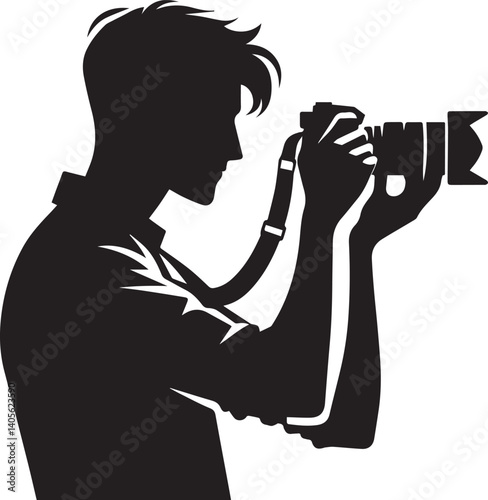 Silhouette of a Male Photographer with DSLR Camera in Action

