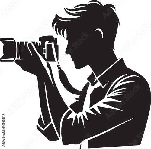 Silhouette of a Male Photographer with DSLR Camera in Action

