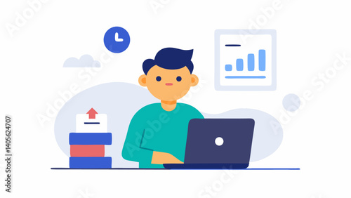 Professional character analyzing finances on a laptop creating a visual for budgeting tax planning or financial management topics in modern business