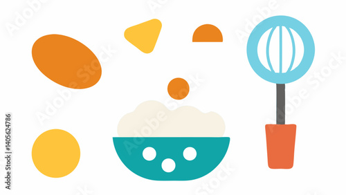 Colorful food themed stickers showing eggs and utensils perfect for culinary illustrations and recipe cards or food blog decoration visuals