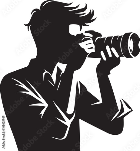 Silhouette of a Male Photographer with DSLR Camera in Action

