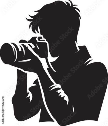Silhouette of a Male Photographer with DSLR Camera in Action


