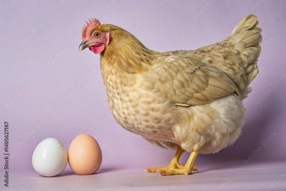 Fototapeta premium Brown hen and egg ground