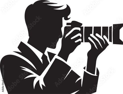 Silhouette of a Male Photographer with DSLR Camera in Action

