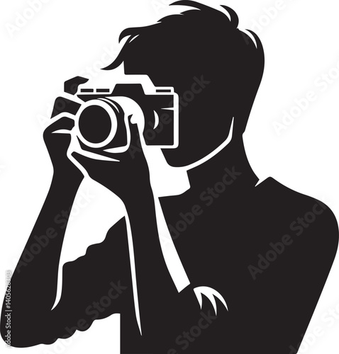 Silhouette of a Male Photographer with DSLR Camera in Action

