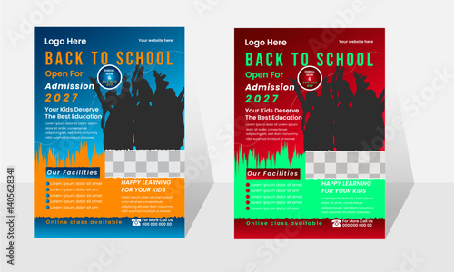 5 set of school admission flyer design templates. back to school flyer design set. Kids school admission flyer. school admission template for flyer, poster design. Creative style admission flyer.