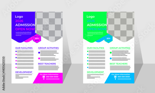 5 set of school admission flyer design templates. back to school flyer design set. Kids school admission flyer. school admission template for flyer, poster design. Creative style admission flyer.