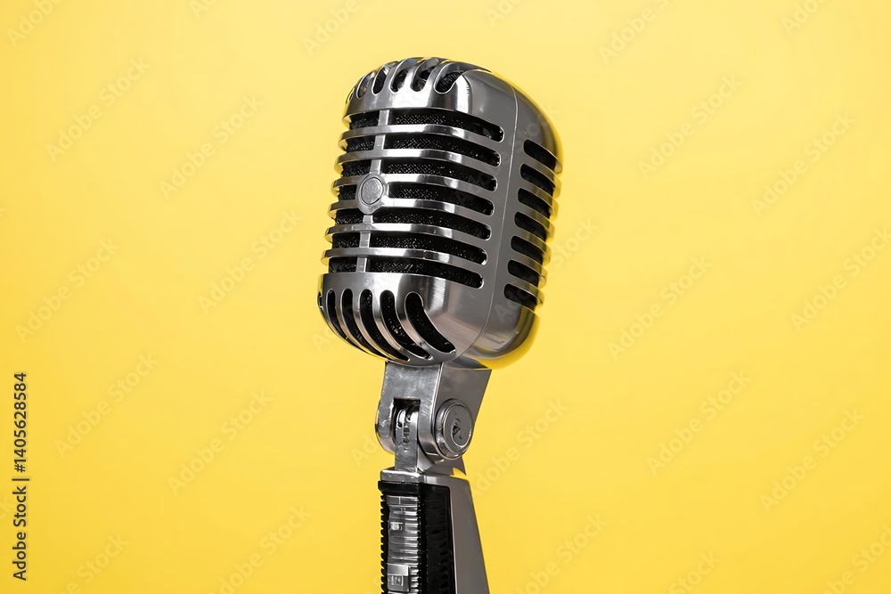 Fototapeta premium Studio Microphone on a Yellow Background in a Professional Shot, Clean Backdrop