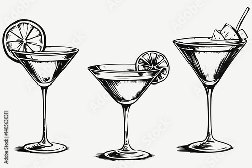 cocktails drinks set sketch illustration